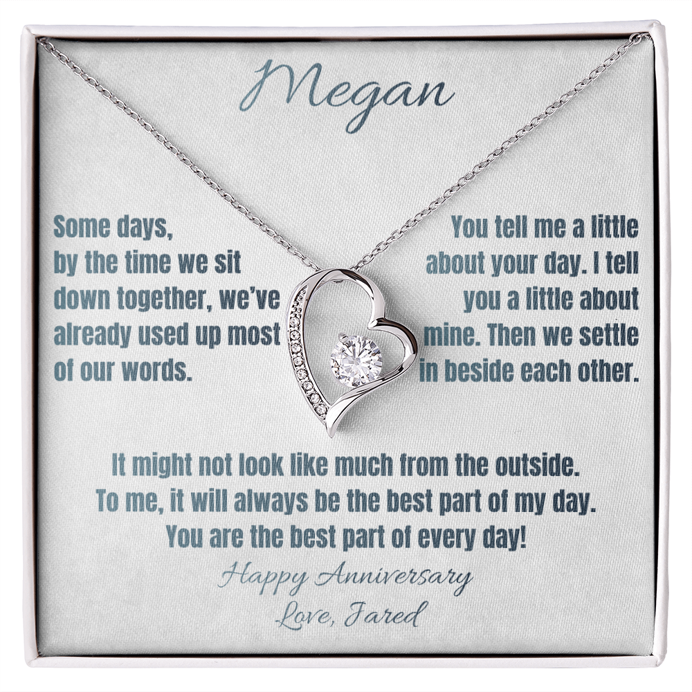 Forever Love heart necklace with personalized best part of every day anniversary card