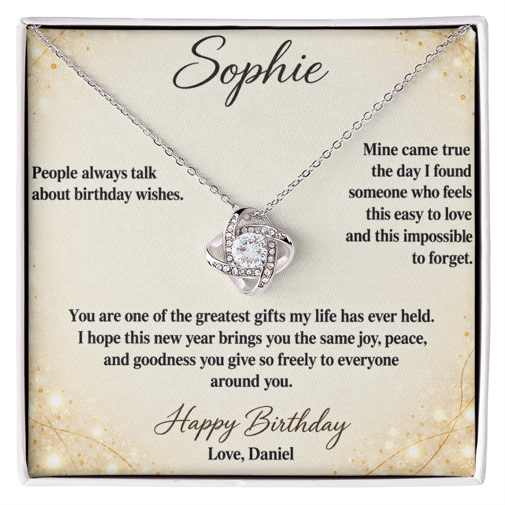 Birthday Love Knot Necklace with personalized message card